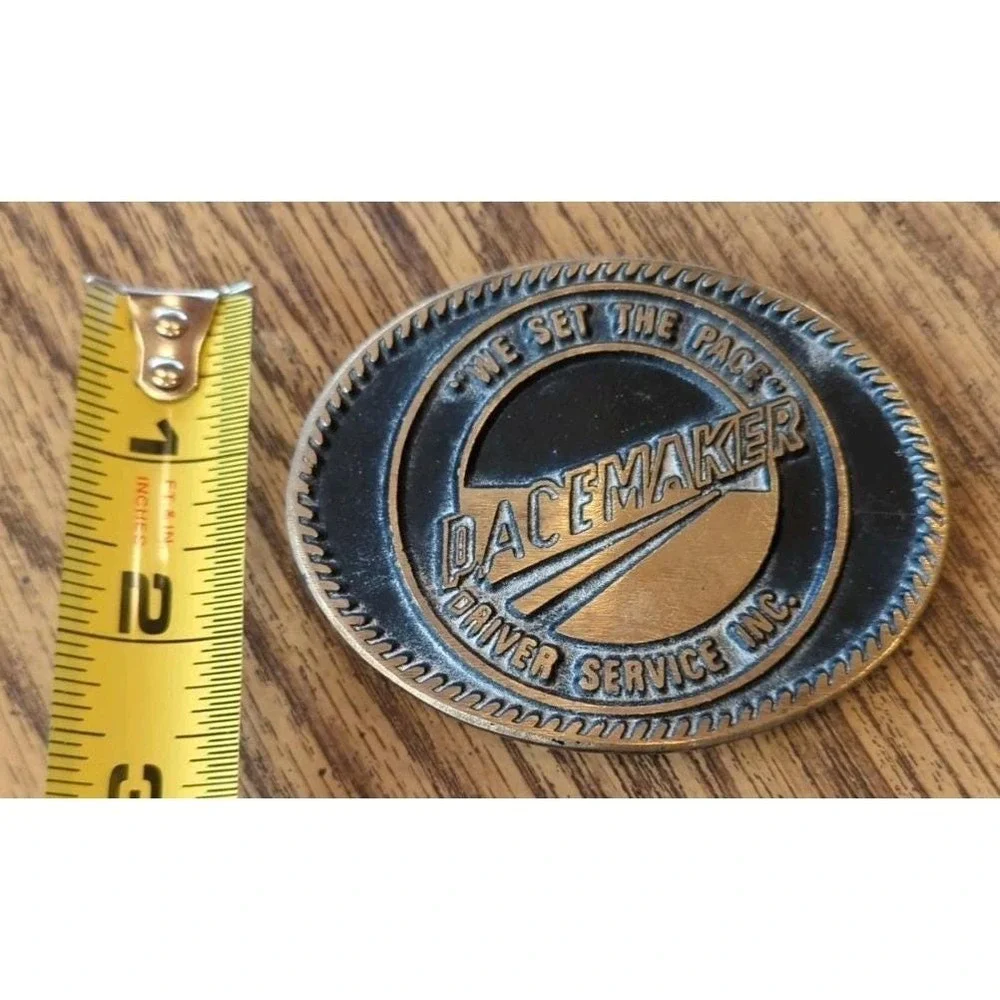 Vintage Pacemaker Belt Buckle We Set The Pace Driver Service‎ Inc. Solid Brass